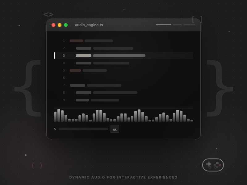 Code terminal with gamepad illustration for game developers